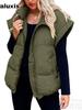 New Women's Solid Zipper Pockets Cotton Jacket Vest Slim Fit Stylish Personality Commute Coat
