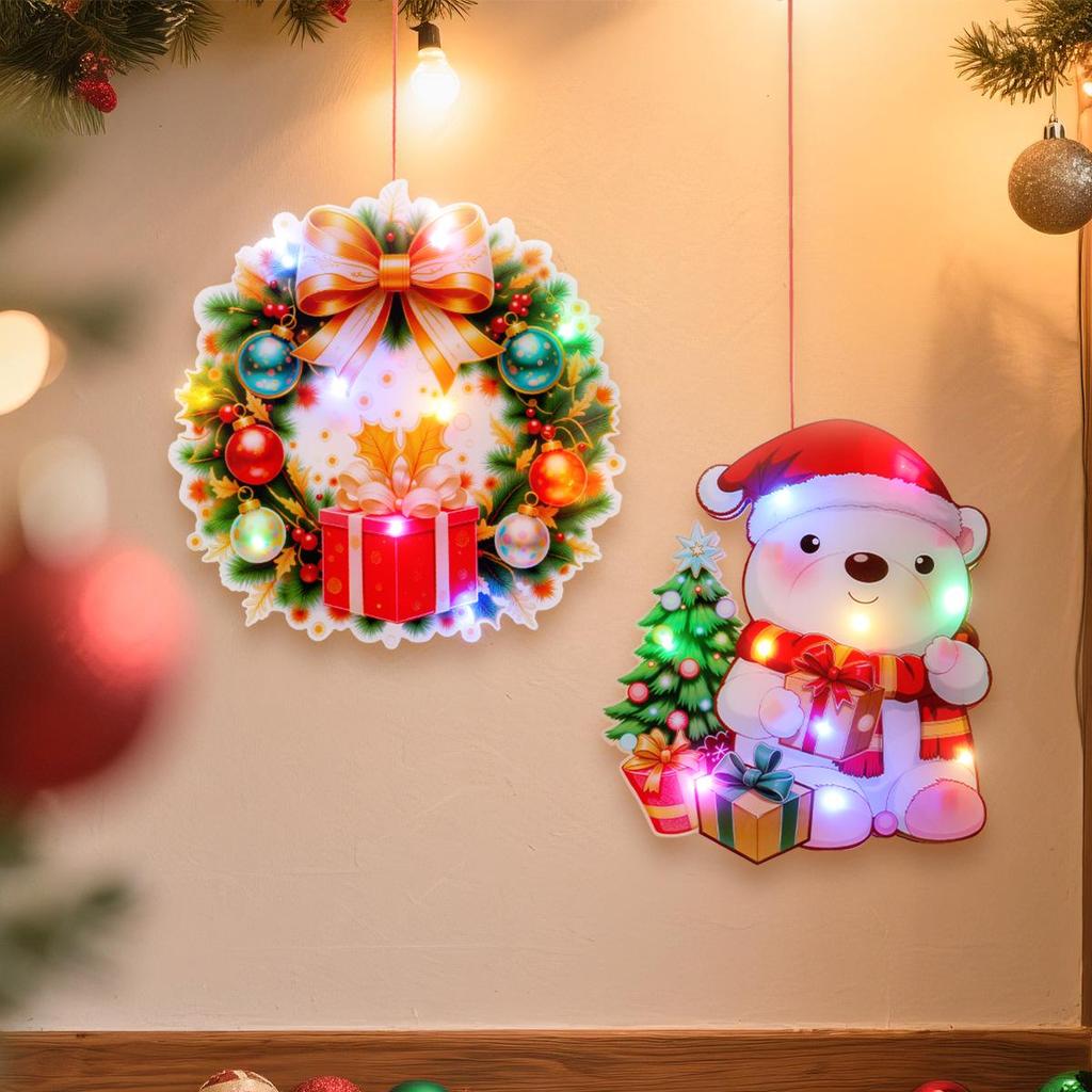 Illuminated Santa and Snowman Door Hanging Ornaments - Christmas DIY String Lights & Scene Decor.