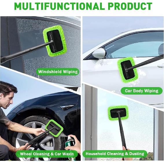 XINDELL Windshield Cleaner Tool – 22" Portable Car Window Cleaning Brush, Ergonomic Handle, Microfiber Pads For Streak-Free Glass Cleaning, Auto