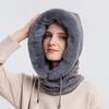 WTEMPO Ear Protection Windproof Casual Versatile Plush Pullover Hats Solid Color Women's Fleece Thick Inner Lining Knitted Mask Hats