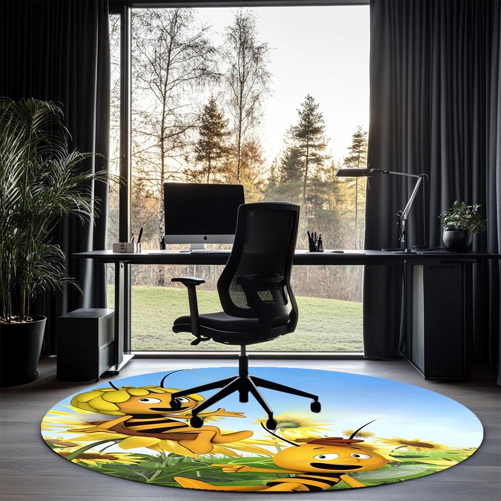 Maya the Bee Printed Round Rug Carpet Chair Rug Area Rug Entryway Doormats,for Office Chair Living Room Bedroom Kitchen Room.