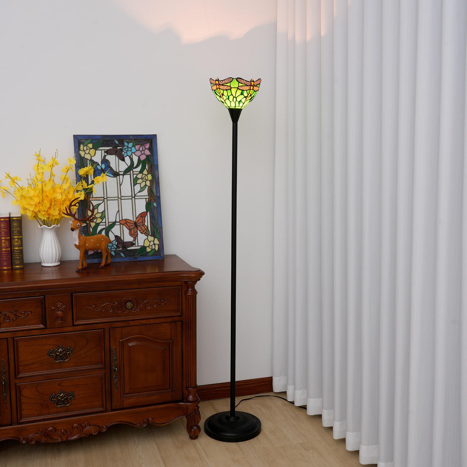 

Torchiere Floor Lamp Stained Glass Floor Light Industrial Pole Antique Style Standing Corner Lamp For Living Room