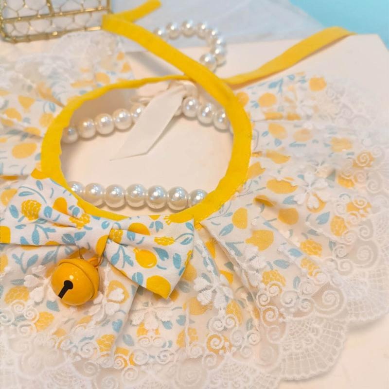 Cute Lace Princess Cats Collar Rabbit Necklace Pet Accessories Puppy Kitten Collars with Small-bell Adjustable Pet Bib