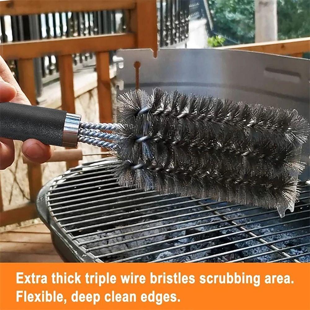 1Pcs Stainless Steel Bristle Cleaner Brush with Deluxe Handle BBQ Tool Grill Brush and Scraper