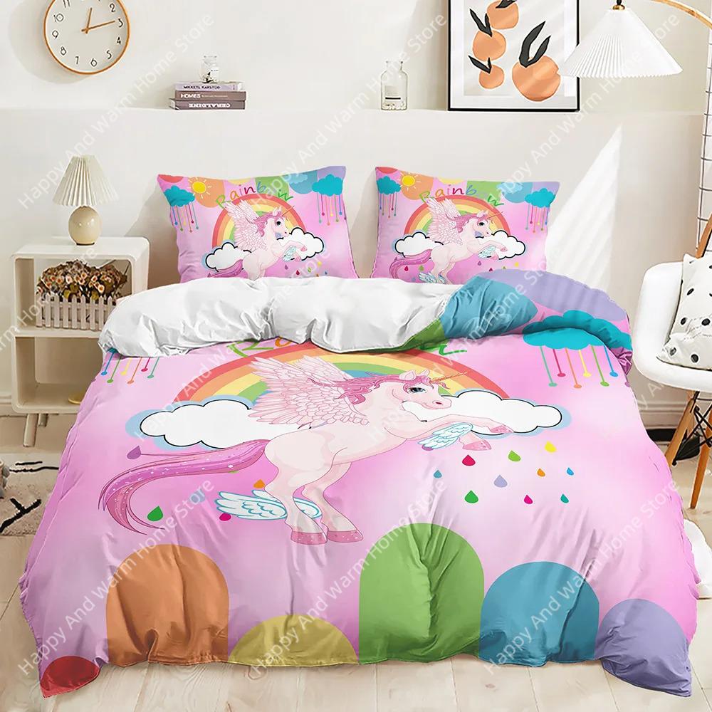 

Comforter Rainbow Unicorn Bedding Set King Queen Size Rainbow Unicorns With Polyester For Boys Girls Comforter (quilt)-EU Single(135*200cm)3pcs