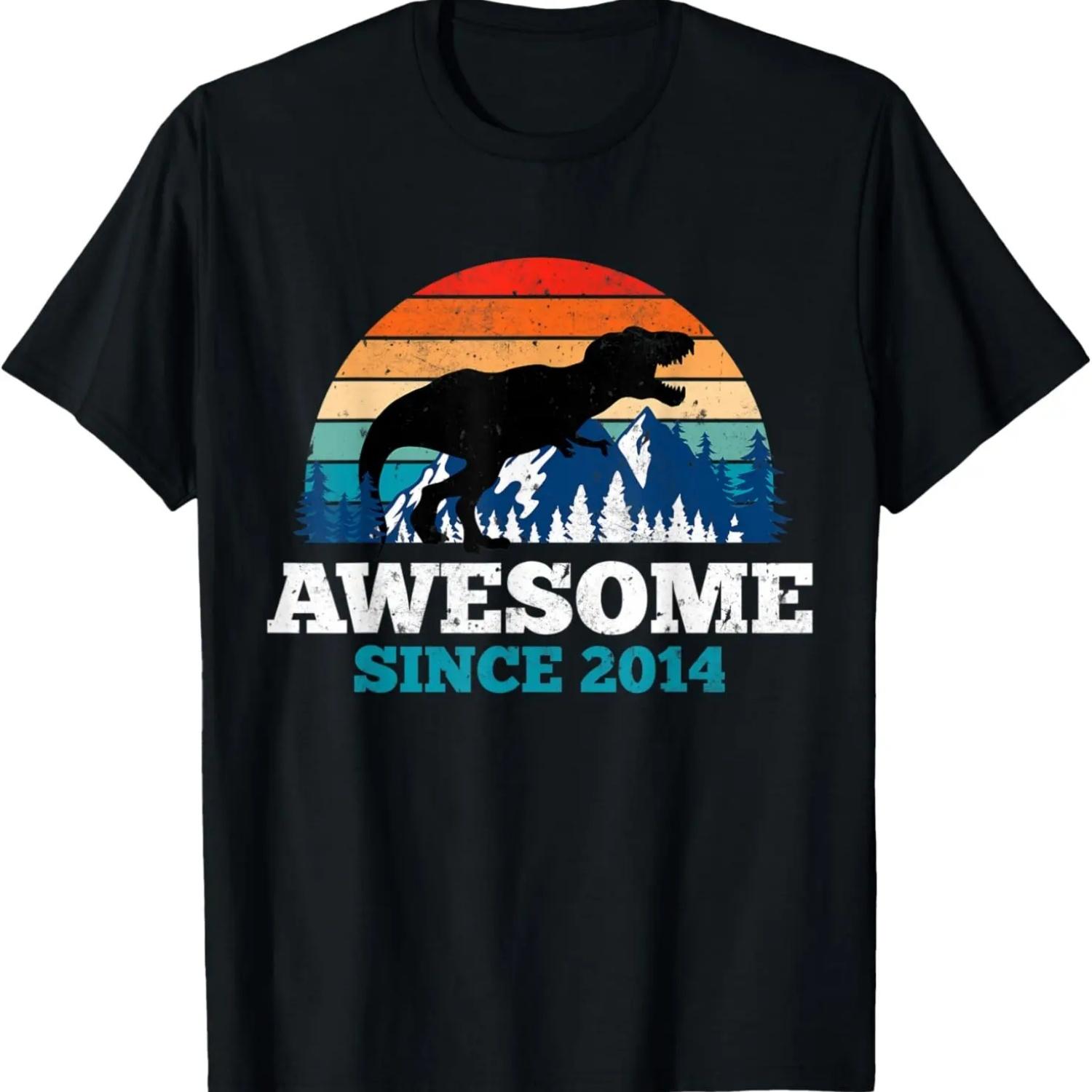 Awesome Since 2014 Retro Dinosaur T-Shirt S