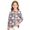 Girls School Uniform Top with Halloween Print Long Sleeve Casual Blouse for Daily Wear