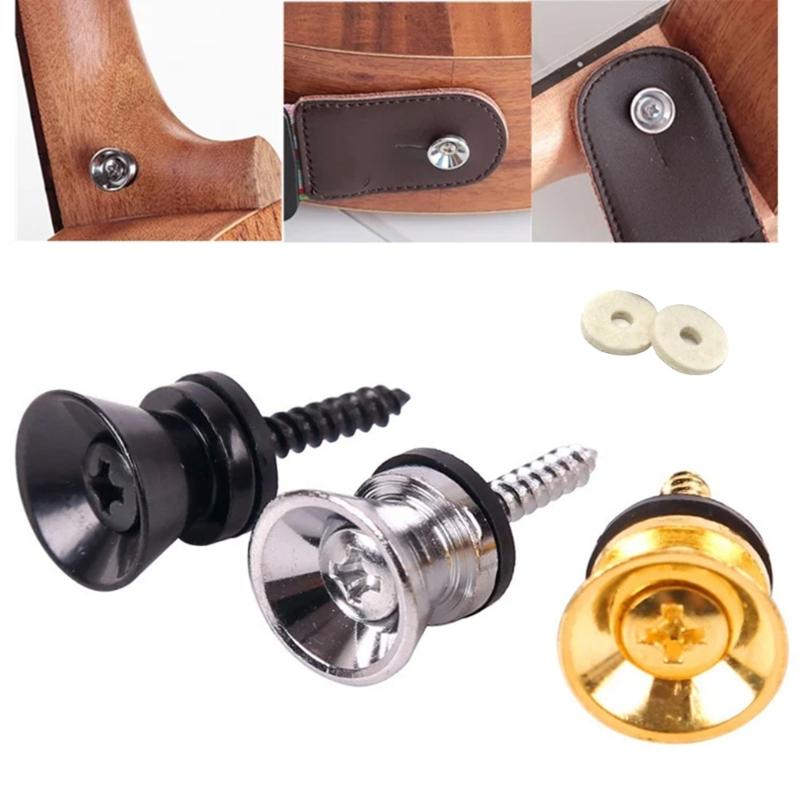Set of 2 Guitar Strap Safe Locks Elegant Buttons Guitar Accessory Set Iron Texture Electric Guitar Part for Guitar