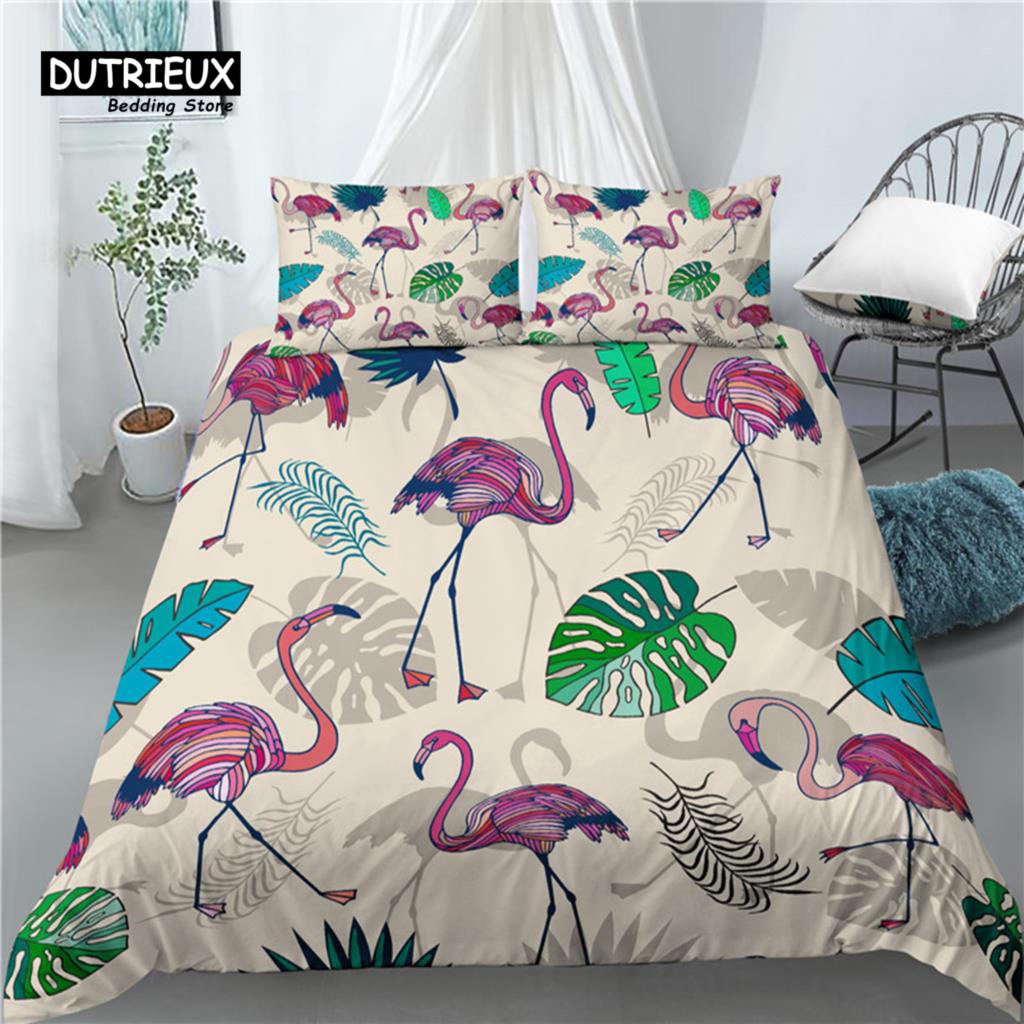 Luxury 3D Flamingo Print Bedding Sets  Comfortable Duvet Cover and Pillowcases In EU/US/AU Sizes