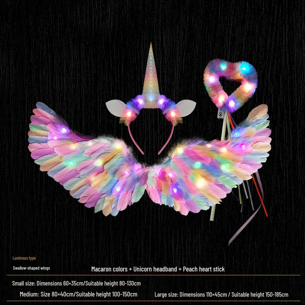 Glowing Elf Fairy Wand with Angel Feather Rainbow Wings - Little Girl's Birthday Gift & Stage Prop
