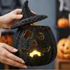 Decoraciones Espeluznantes para Repisa Halloween Cesta de Calabaza de Resina, Linterna Falsa Tejida Adorno, Acentos para el Hogar para Bote de Dulces Negro Decoración de Mesa Regalo de Inauguración