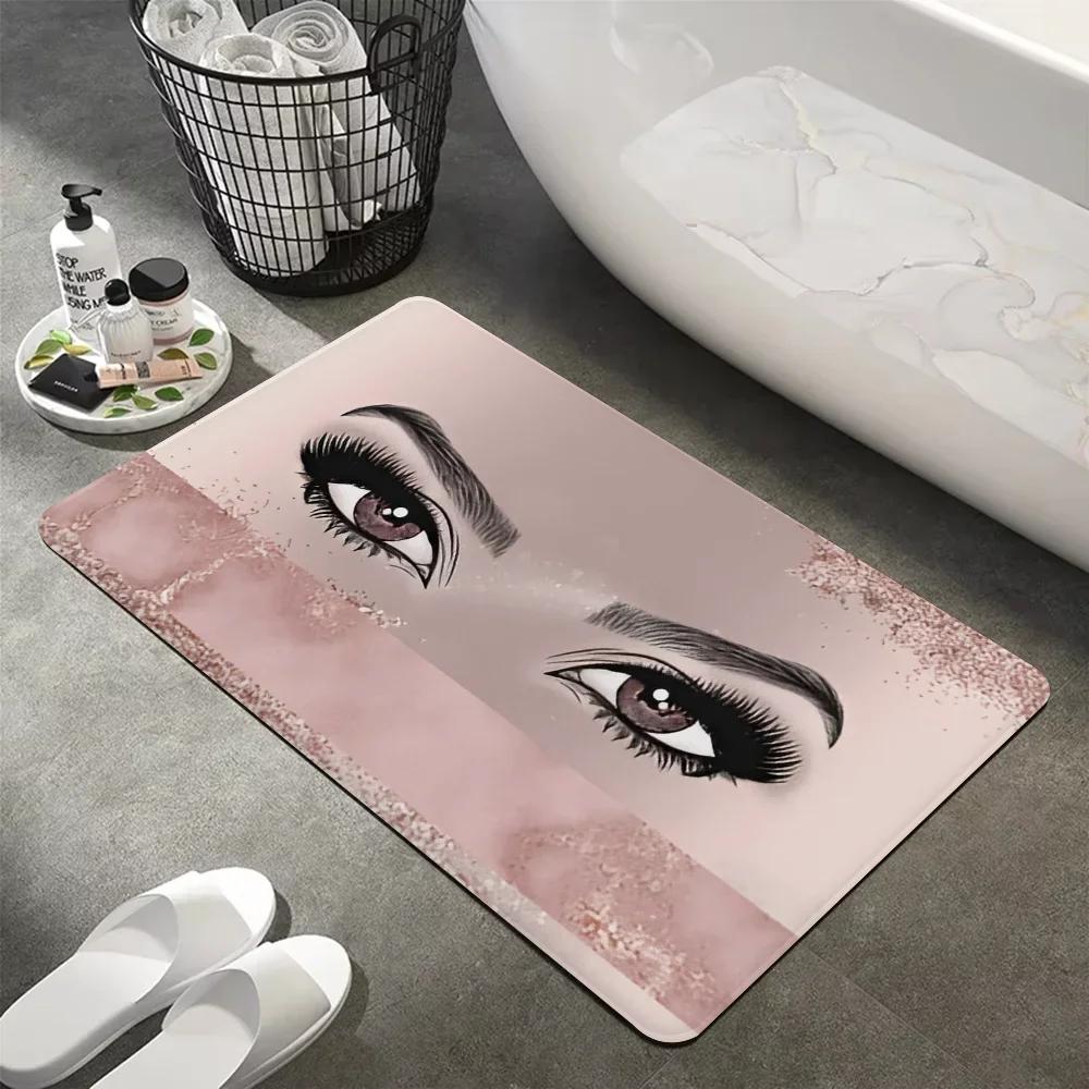 

Eyelash Big Eyes Carpet Rose Powder Shiny Girl Room Door Dust Anti Slip Pad Living Room Bathroom Balcony Printed Bedside Rug 40X60CM