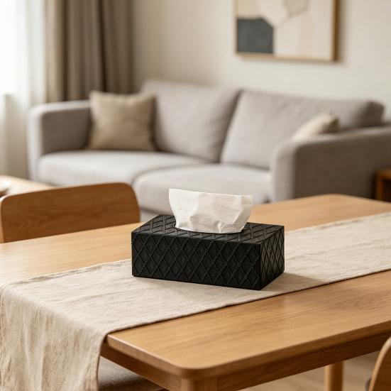 Tissue Box, with Waterproof Wear-Resistant Surface, Diamond Embossed Texture Compact Paper Holder for Office Bedroom