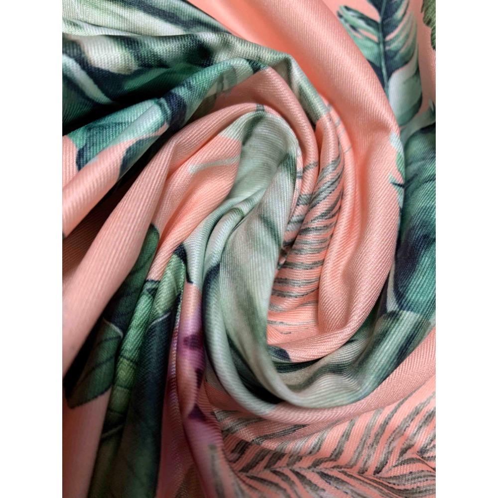 Pink Tropical Plant - Printed Ruffled Spaghetti Strap Dress