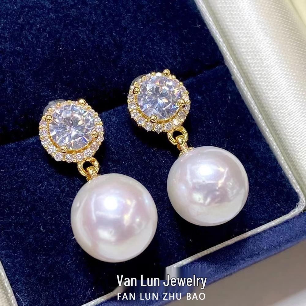 

18K Gold-Filled Freshwater Pearl Stud Earrings, 9-10mm, Unisex Minimalist Design 9-10mm белый