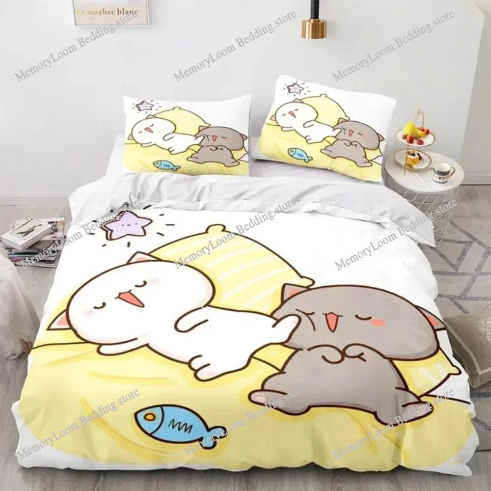 Lovely Peach Cat Cute Bedding Set Cartoon Anime Adult Kid Bedroom Soft Duvet Cover 3D Print Vibrant Kawaii Anime Cozy Set