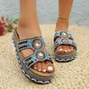 Women’s Double Buckle Rhinestone Cork Platform Slide Sandals
