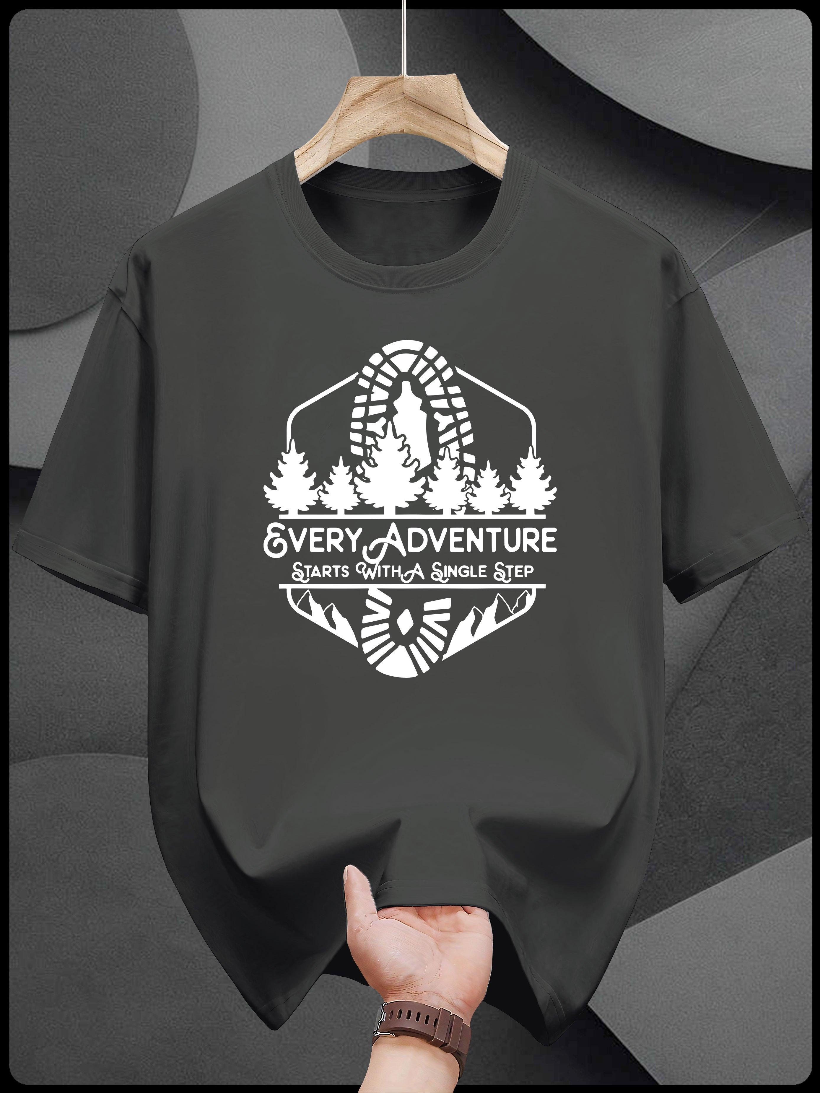Short Sleeve T-shirt with Adventure Graphic Print - Breathable Regular Fit Casual Summer Tee for Outdoor Activities XXXXL