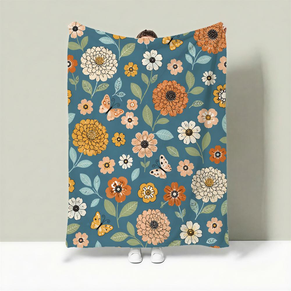 VintageDarkBlueFloralDitsy Throw Lightweight g Flannel Blanket Soft Skinfriendly for Summer Cooling