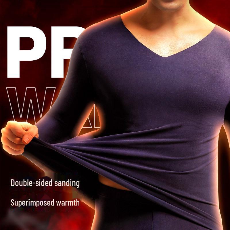 Men's Velvet-Lined Thermal Underwear Set: Seamless Cotton Sweater and Pants for Autumn/Winter