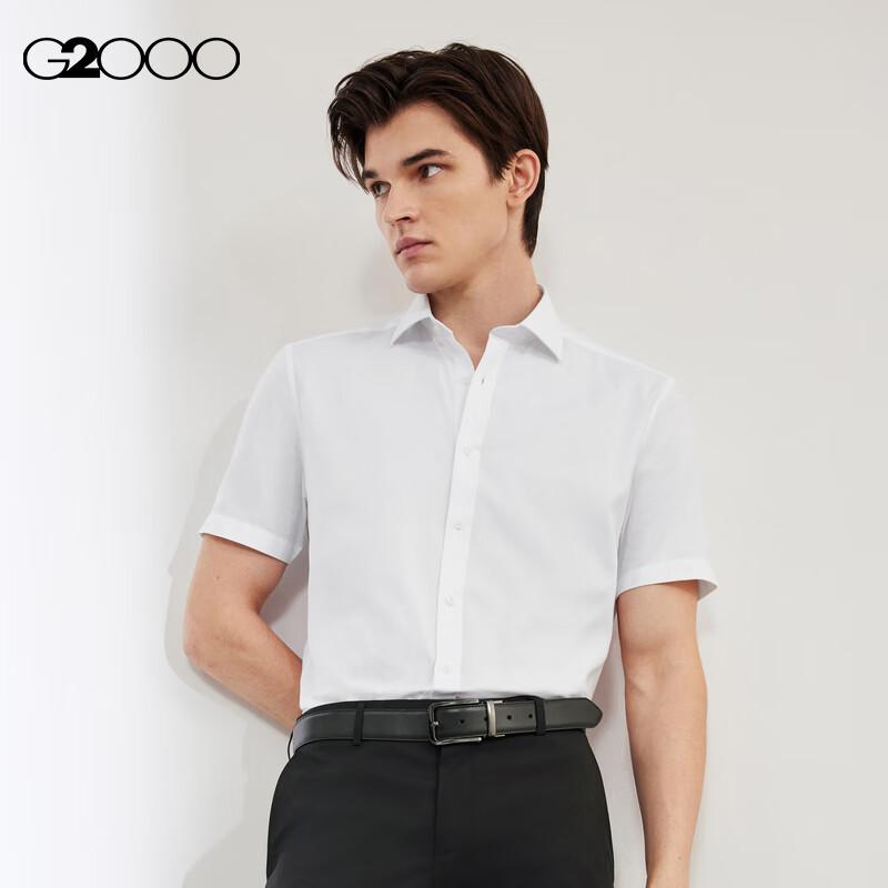 G2000 Mall-Matching Cotton Blend Oxford Cotton Short-Sleeve Shirt, White, S/03