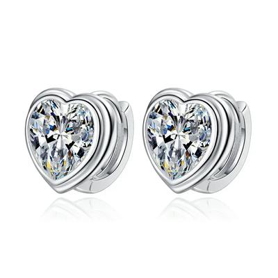 Einfache Damenohrringe Sterling Silber Herzförmig Zirkonia Ohrringe für Frauen Versprechen Liebe Verlobung Geschenk