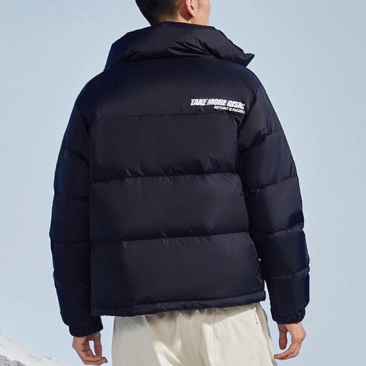 Li Ning Letter Print Color Block Loose Warm Down Jacket Unisex Outerwear Black AYMR304-1