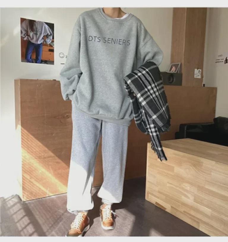 Women's Korean Letter Print Sweatshirts - Casual, Loose Fit, Round Neck for Autumn and Winter