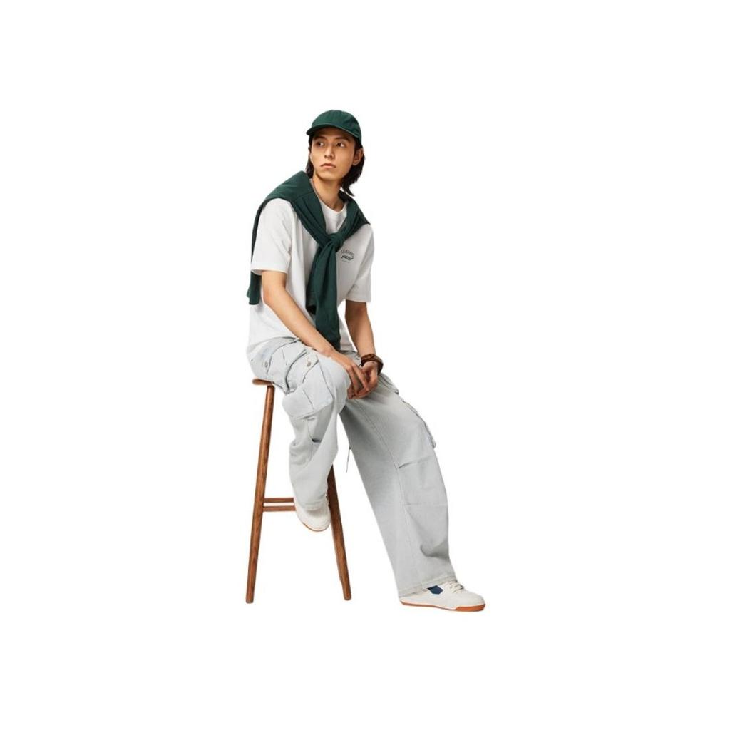 Li Ning Chinese Culture Series Letter Print Round Neck Pullover Comfortable Short Sleeve T-Shirt Men T-Shirt Off-White AHSU317-1