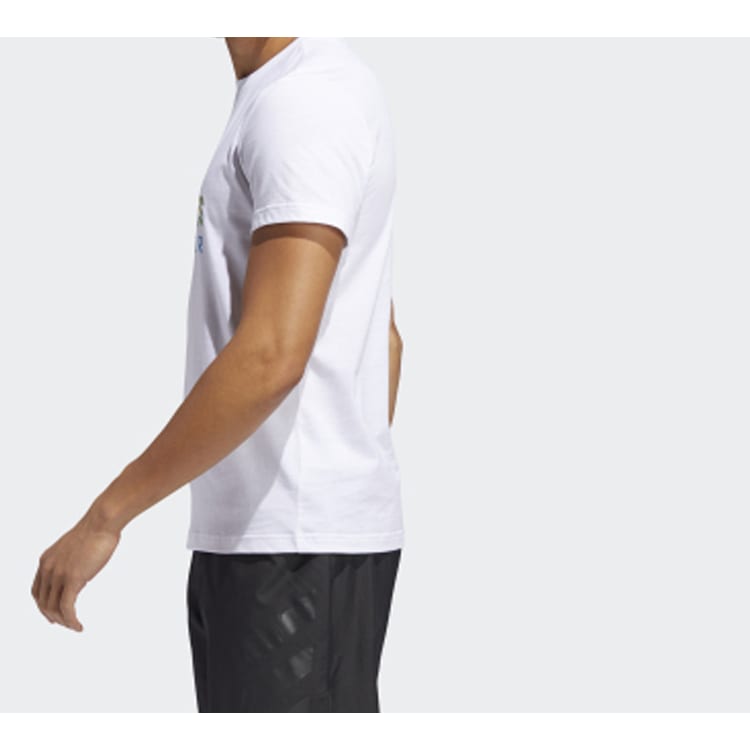 Adidas T Shirts Men's White Crew Neck Moderate Straight Fit FM7528