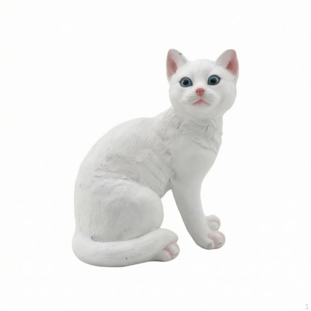 Katzenfigur Harzstatue Texturiertes Ornament für Gärtner, Garten, Terrasse, Wohnzimmer Weiß