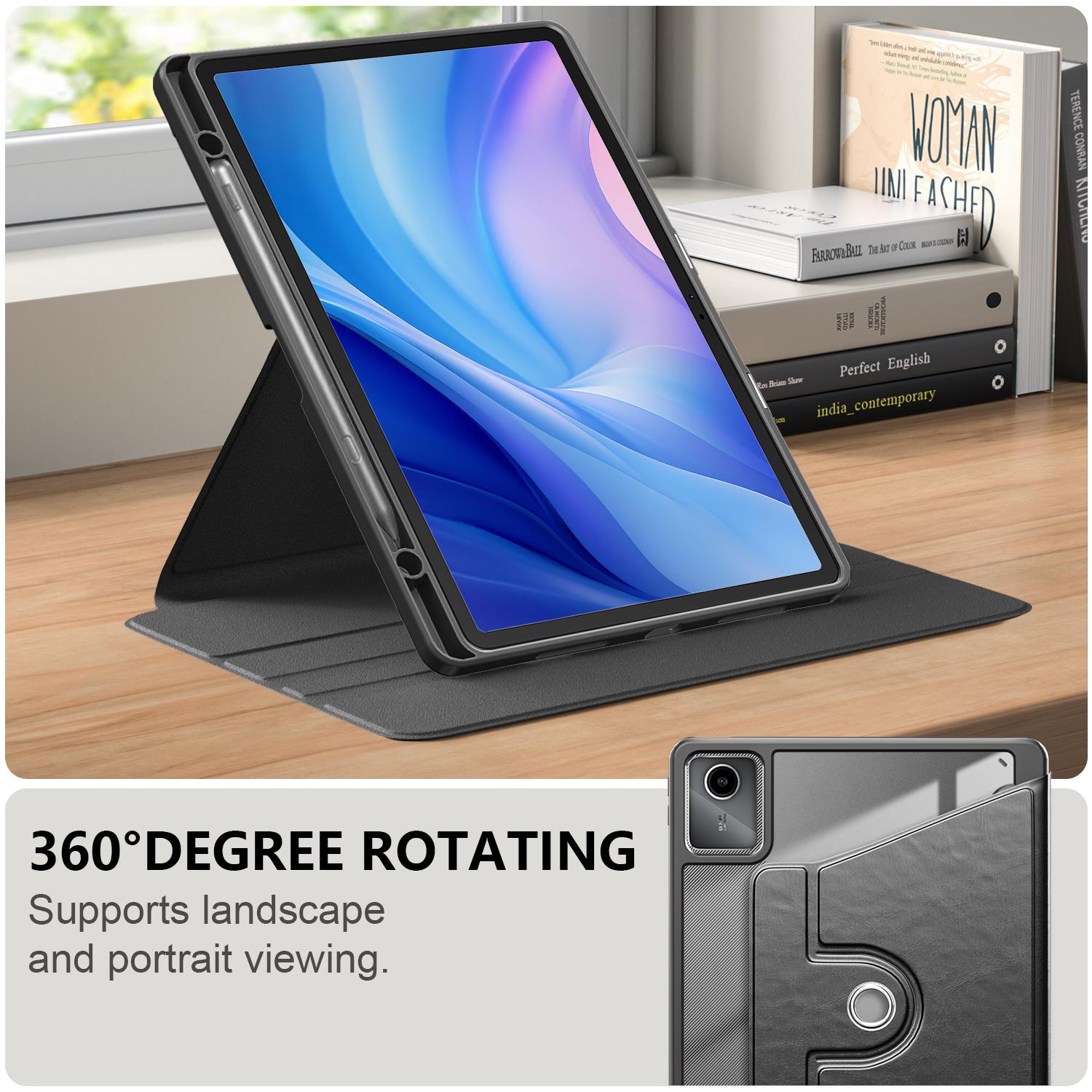 

For Lenovo Tab M11 TB330/Xiaoxin Pad 11 2024 Case Rotate Stand PU Leather+Acrylic+TPU Tablet Cover Black