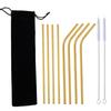 10 Pcs Metal Reusable 304 Stainless Steel Straws Straight Bent Drinking Straw with Case Cleaning Bru