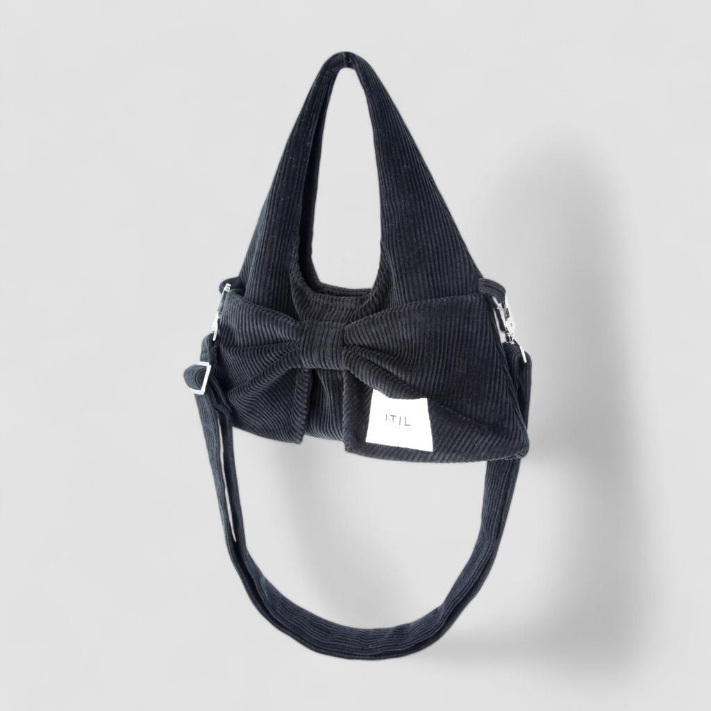 Atil Studio Corduroy Mini Ribbon Hobo Dot And Crossbody Bag _ [Black]