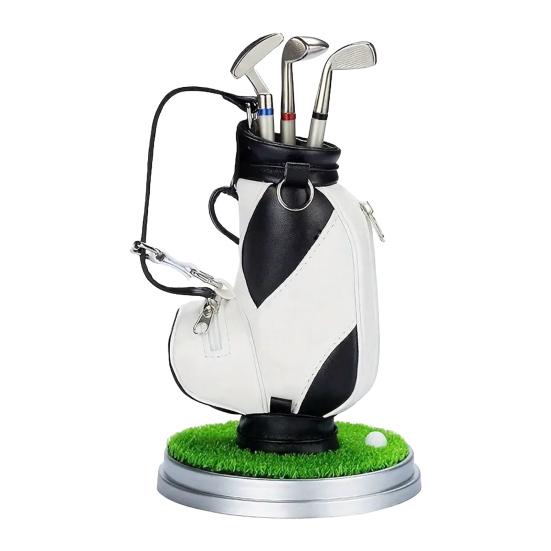 Golf Pen Holder Set, Mini Golf Bag Desk Organizer with 3 Golf Club Pens, Novelty Office Decor for Men, Business Gift