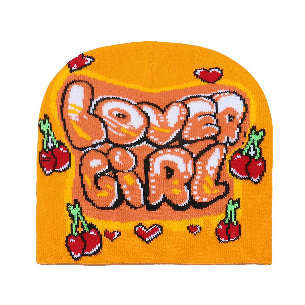 2025 Autumn and Winter New Wool Hat Trendy Fashion Letters Cherry Love Warm Ear Hat Knitted Hat Women