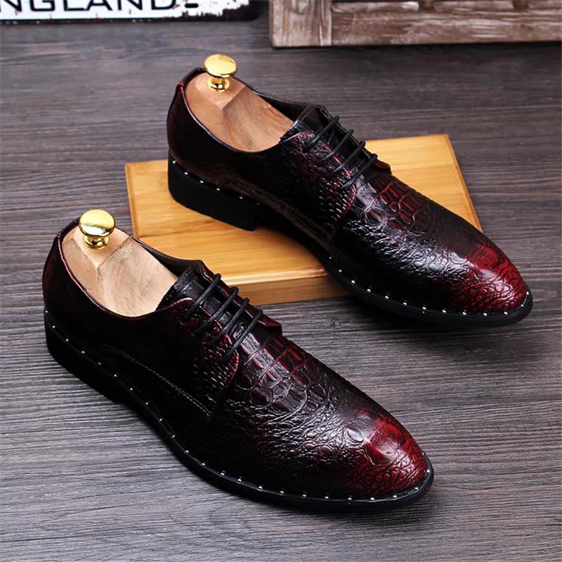 2025 Fashion Men's Alligator Grain Leather Dress Shoes Man Casual Pointed Toe Oxfords Mens Lace-Up Business Office Oxford Shoe