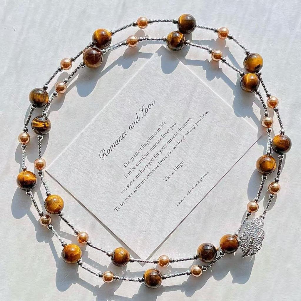 Maillard Natural Boutique Tiger's Eye Stone Imitation Tahitian Pearl Various Wearing Methods Sweater Chain Collarbone Chain Necklace
