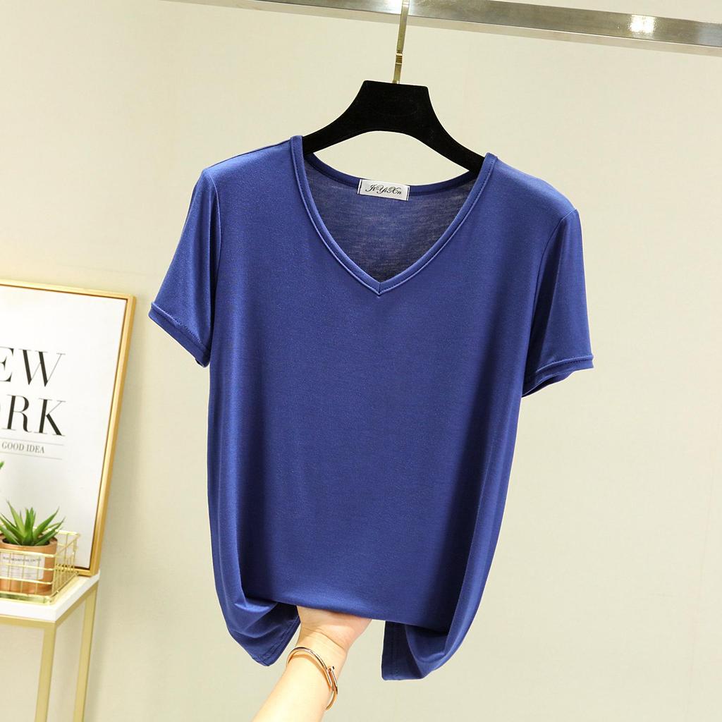 Women's Short-Sleeve Modal V-Neck White Ice Silk Loose T-Shirt