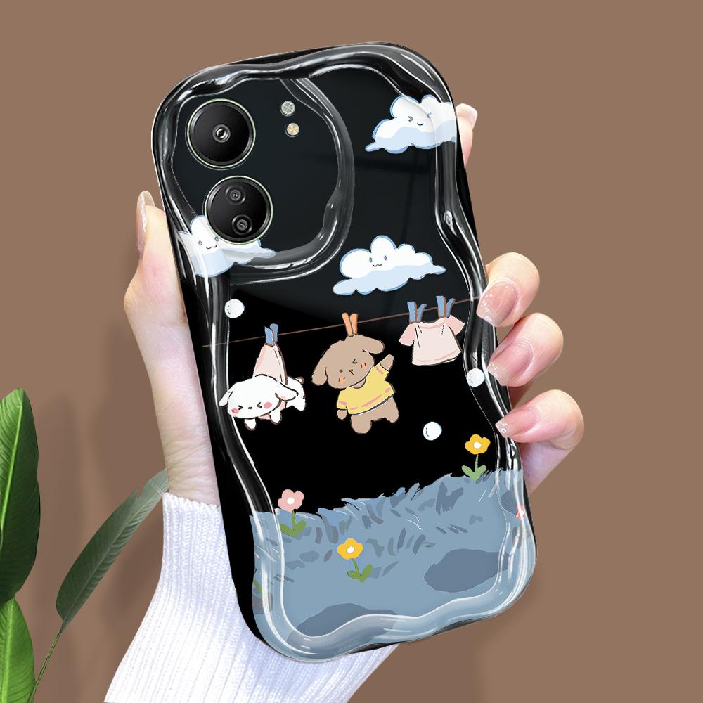 Carcasă cu textura cremă cu model de desene animate cu margine ondulată Husă din silicon moale pentru telefon pentru Xiaomi Redmi