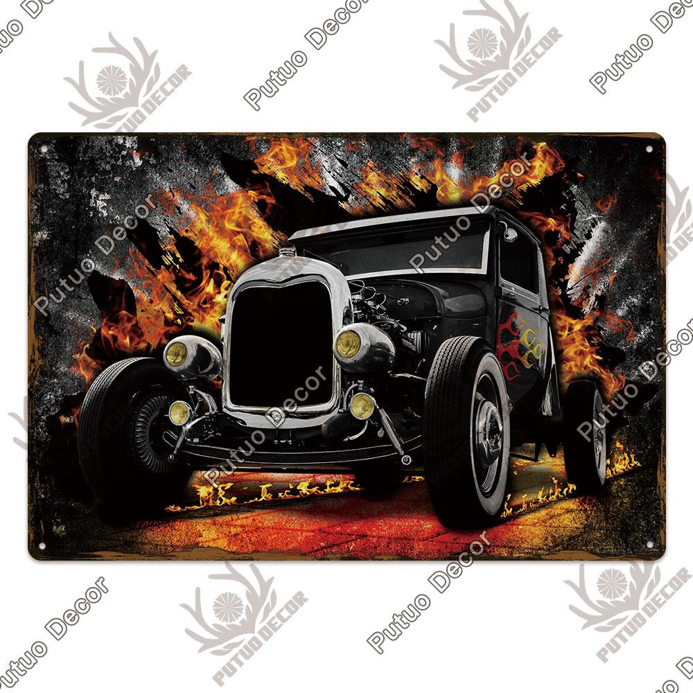 Putuo Decor Classic Cars Retro Plaque Metal Plate Vintage Tin Sign for Garage Man Cave Home Wall Art Decoration Car Posters