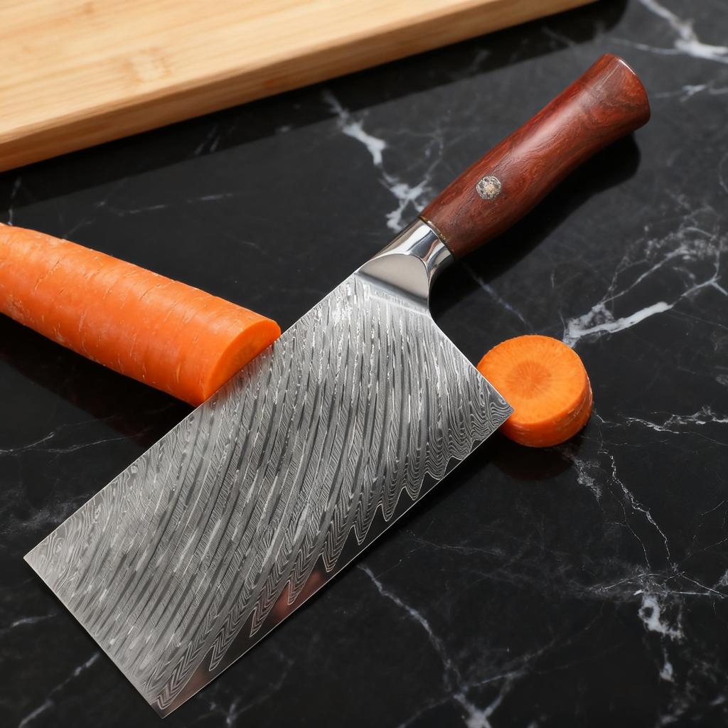 7.5 Inch Chinese Chef Knife 67-layer Damascus 10Cr15Mov Steel Blade Rosewood Handle Slicing Vegetable Cleaver Meat Kitchen Knife