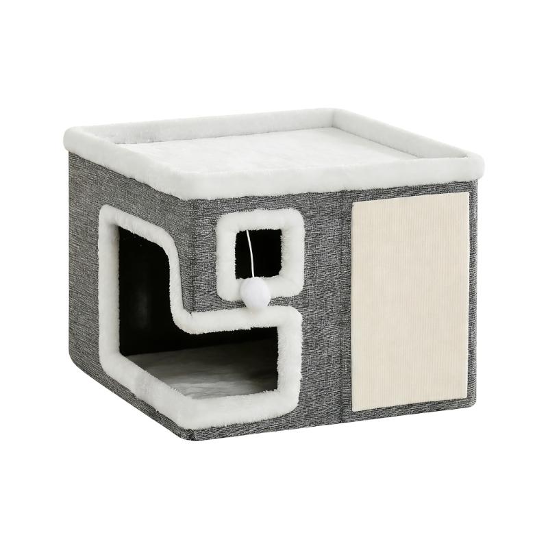 Double Layer Cats Cave Bed with Scratching Pad Foldable Design Space Saving Cats Shelter House for Indoor Habitats