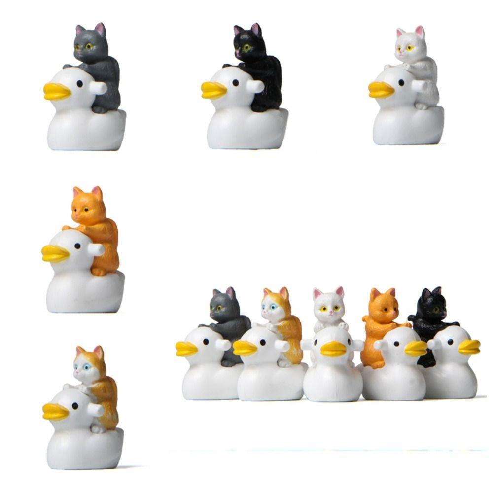 Верхом на утке Верхом на утке Фигурки кошек Мини-котята из ПВХ Миниатюры Пейзаж Украшения для дома grey-B