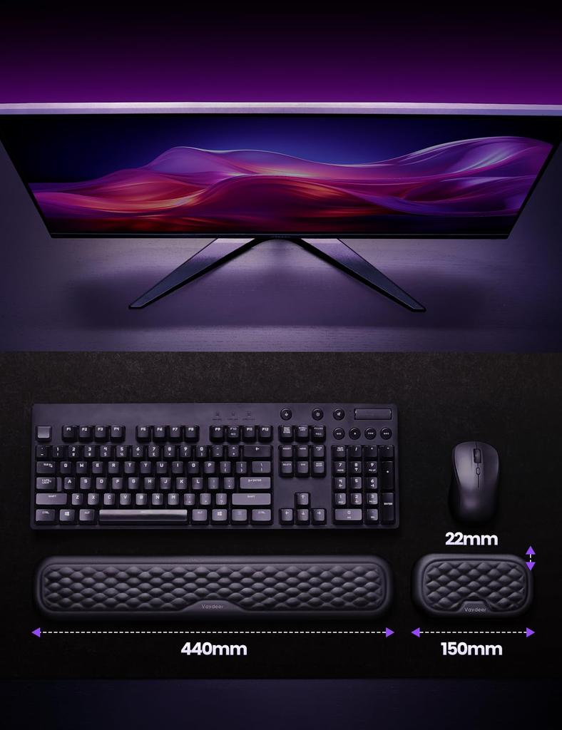 VAYDEER Wrist Rest Keyboard Wrist Rest Palm Rest Memory Foam Cushion Ergonomic Design for Computer/Typing/Office/Work/Home/Gaming (Black 44cm+15cm)