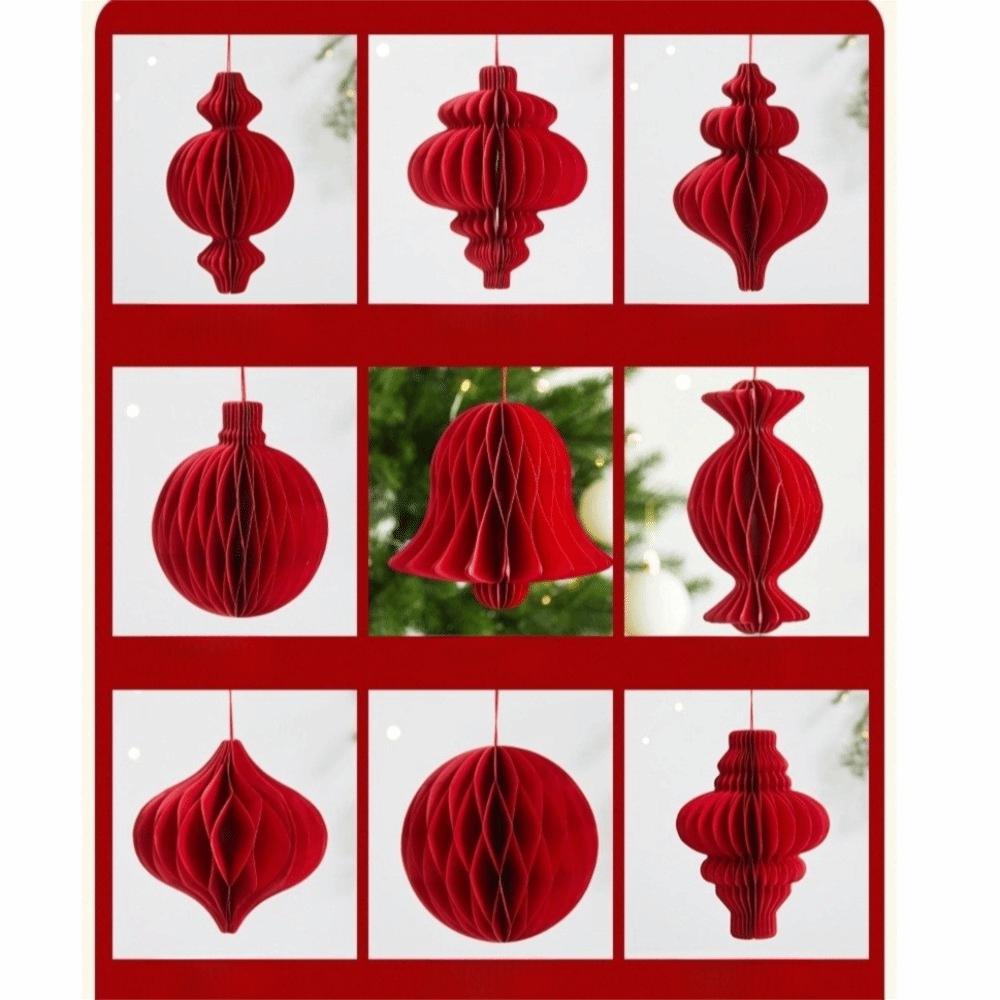2026 Red Honeycomb New Year Decorations with Tassel Paper Christmas Tree Ornament Hanging Style Christmas Balls Patio Decor