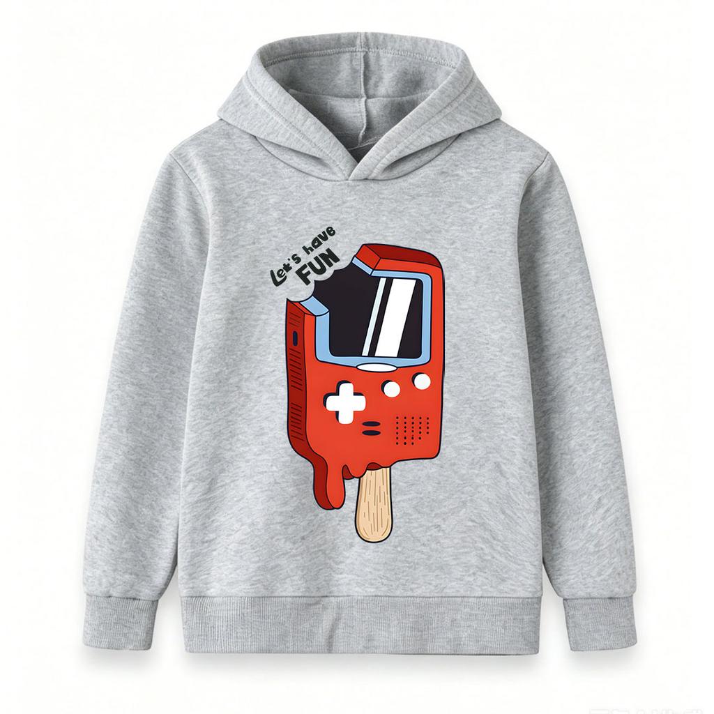 Kids Boys Girls Pullover Hoodie, Funny Gameboy Popsicle Printed Casual Long Sleeve Hooded Sweatshirt, Let's Have Fun Pattern Tops for Game Lovers Chil