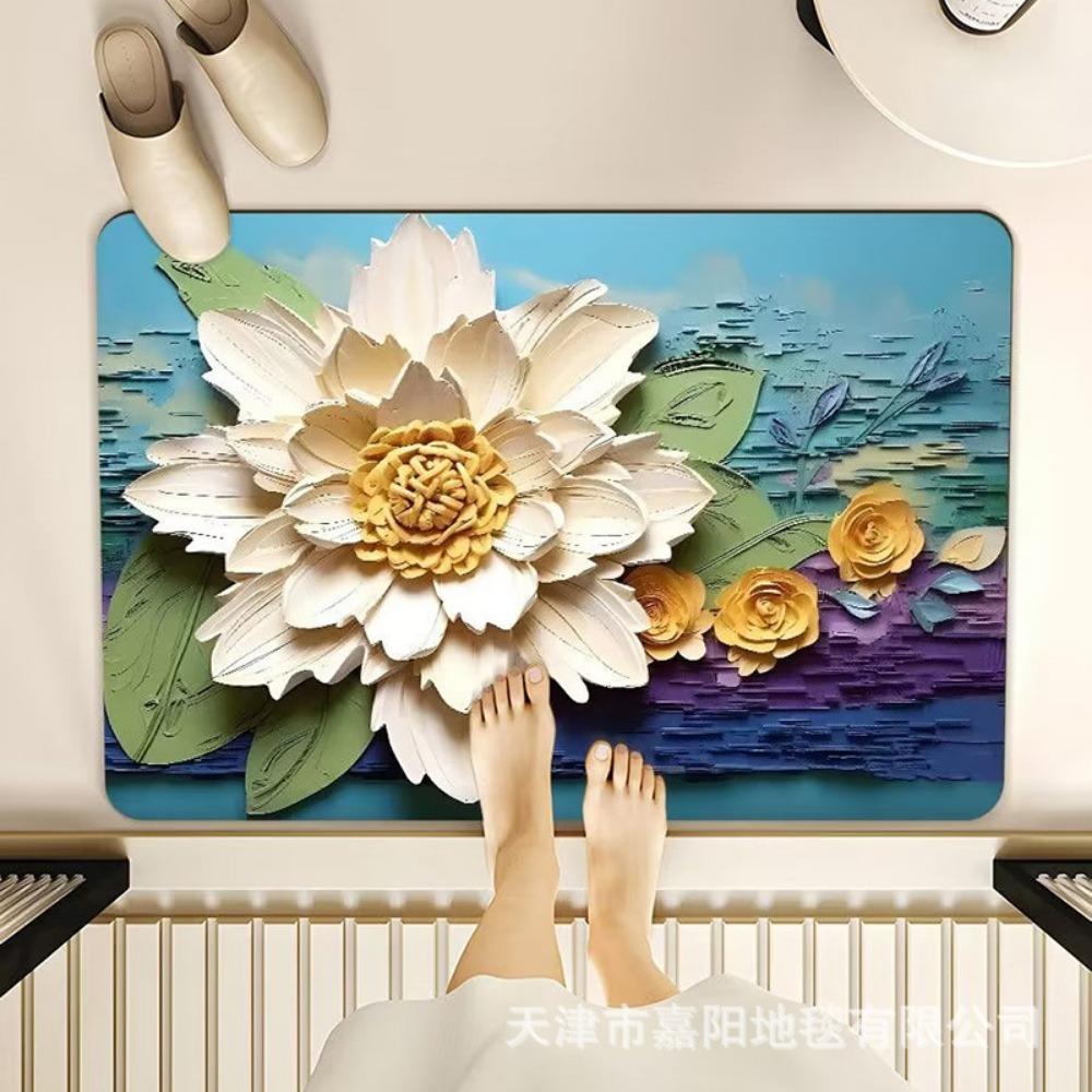 2pcs Oil Painting Diatom Mud Floor Mat Bathroom Absorbent Mat Kitchen Floor Mat Decoration Non-slip Carpet