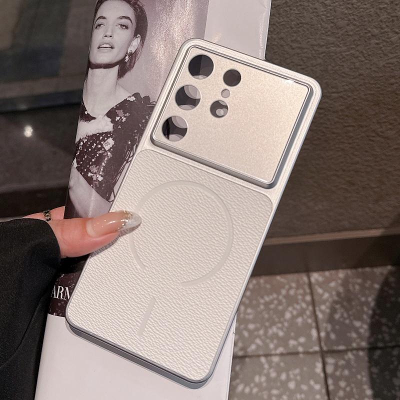 Luxury Hard Litchi Leather Texture Cover For Samsung Galaxy S26 S25 FE S24 Plus Ultra FE Magnetic Wireless Charging Bumper Case