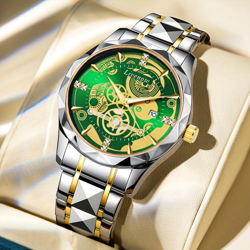 

Розкішний спортивний наручний годинник для чоловіків, люмінесцентний, з датою, чоловічий годинник, кварцовий, з нержавіючої сталі, чоловічий годинник зелений